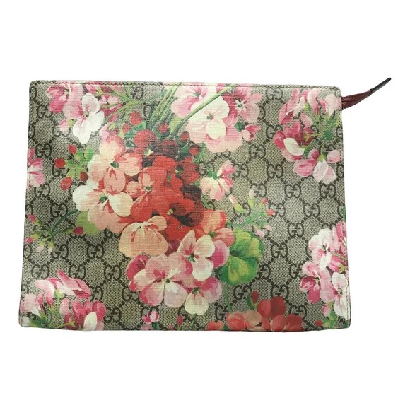 GUCCI Blooms Brown Canvas Clutch Bag 534-061825